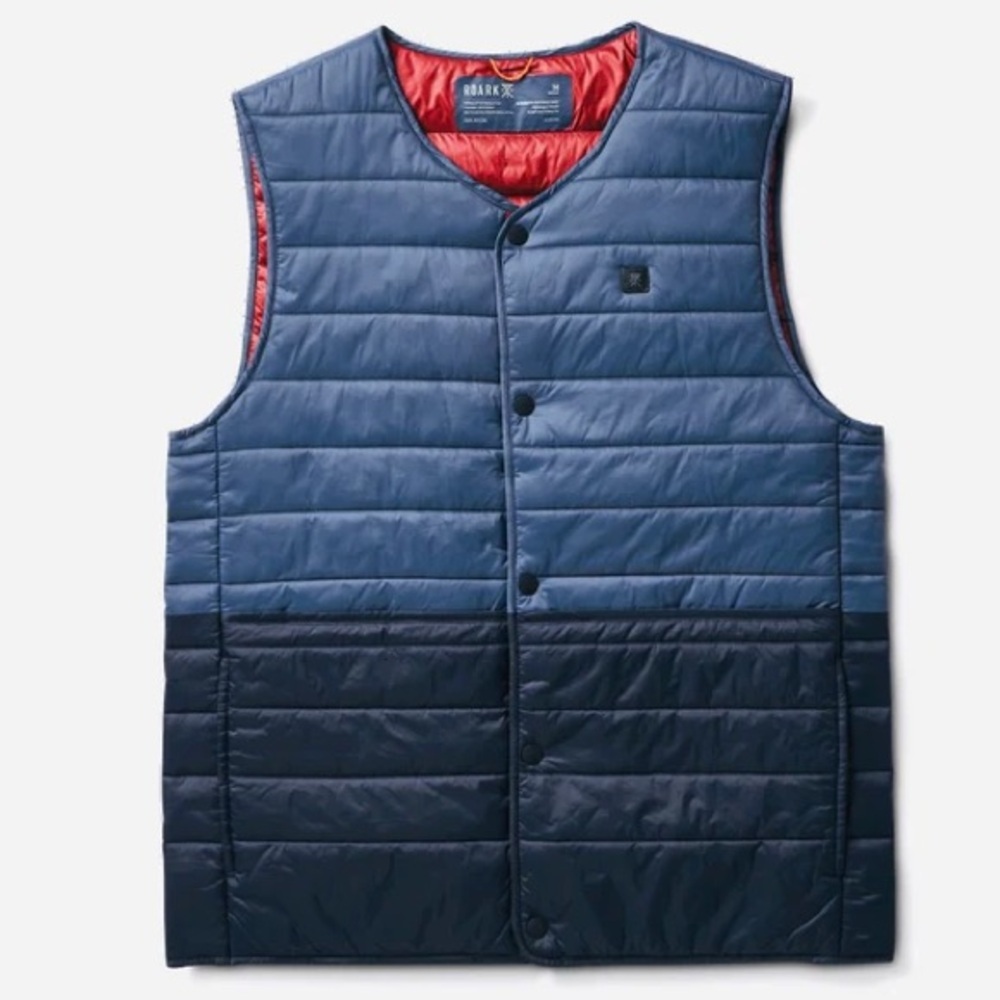 ROARK Men XL Blue Outdoor Snap Button Lightweight PrimaLoft Chopper Vest NWT